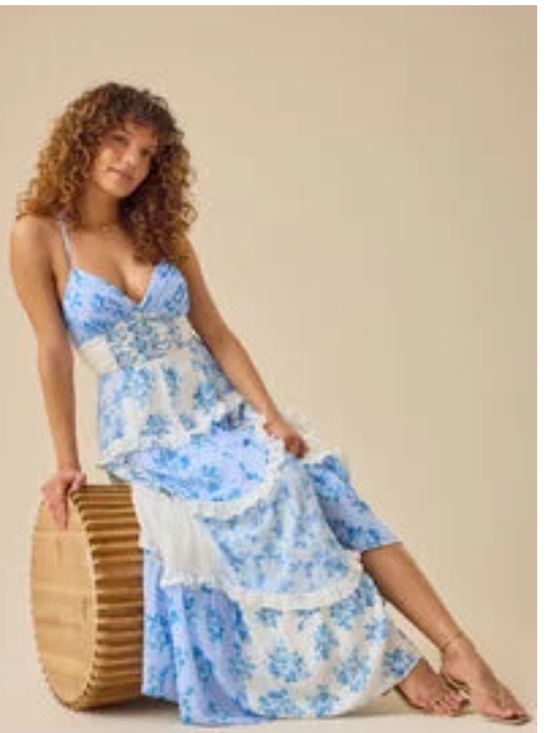 Altar'd State Dresses & Skirts - Altar'd State Light Blue Floral Tiered Adernlia Floral Maxi Dress